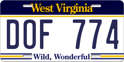 WV license plate DOF774
