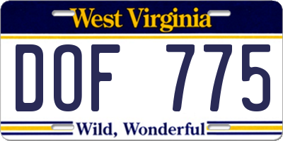 WV license plate DOF775