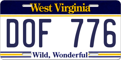 WV license plate DOF776