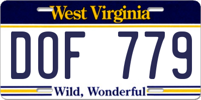 WV license plate DOF779