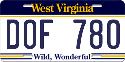 WV license plate DOF780