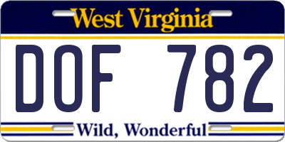 WV license plate DOF782
