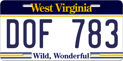 WV license plate DOF783