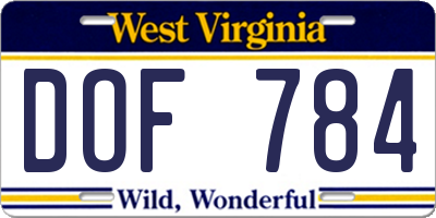 WV license plate DOF784