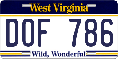 WV license plate DOF786