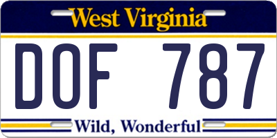 WV license plate DOF787