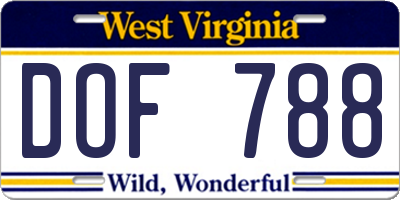 WV license plate DOF788
