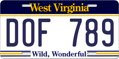 WV license plate DOF789