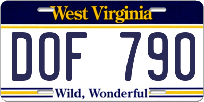 WV license plate DOF790