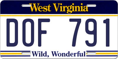 WV license plate DOF791