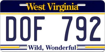 WV license plate DOF792