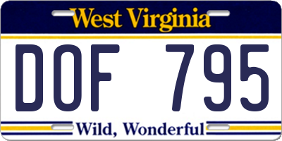 WV license plate DOF795