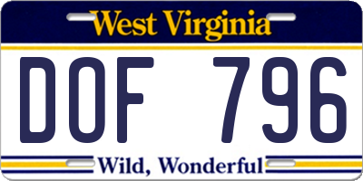 WV license plate DOF796