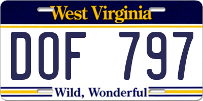 WV license plate DOF797