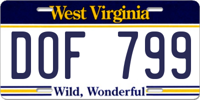 WV license plate DOF799