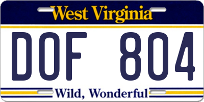 WV license plate DOF804