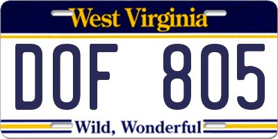 WV license plate DOF805