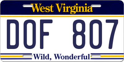 WV license plate DOF807