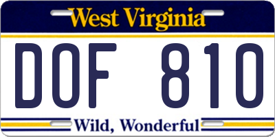 WV license plate DOF810
