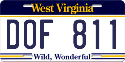 WV license plate DOF811
