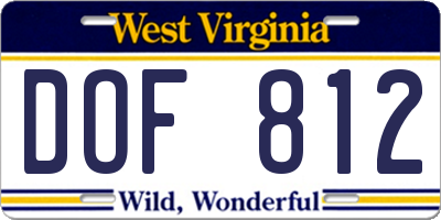 WV license plate DOF812