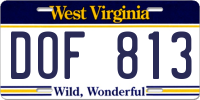 WV license plate DOF813