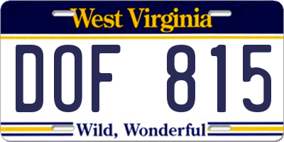 WV license plate DOF815