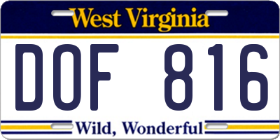WV license plate DOF816