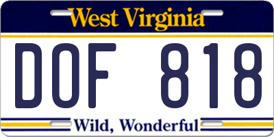 WV license plate DOF818