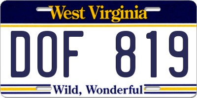 WV license plate DOF819