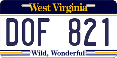 WV license plate DOF821