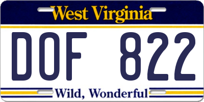 WV license plate DOF822