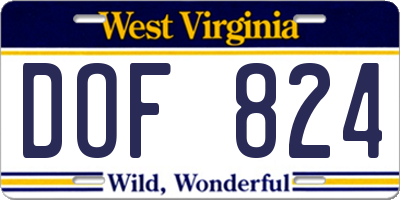 WV license plate DOF824