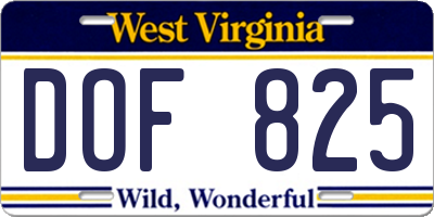 WV license plate DOF825