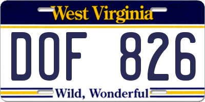 WV license plate DOF826