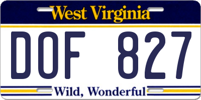 WV license plate DOF827