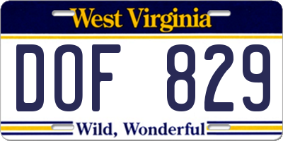 WV license plate DOF829