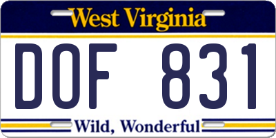 WV license plate DOF831