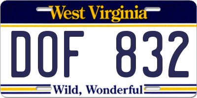 WV license plate DOF832