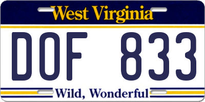 WV license plate DOF833