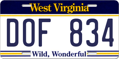 WV license plate DOF834