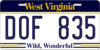 WV license plate DOF835