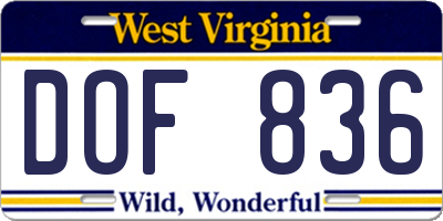 WV license plate DOF836