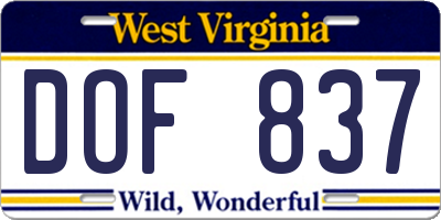 WV license plate DOF837