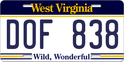 WV license plate DOF838