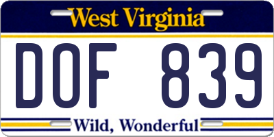 WV license plate DOF839