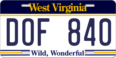 WV license plate DOF840