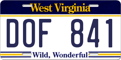 WV license plate DOF841