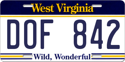 WV license plate DOF842