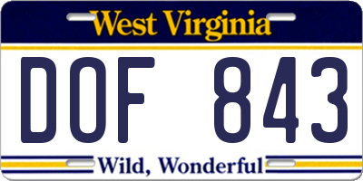 WV license plate DOF843